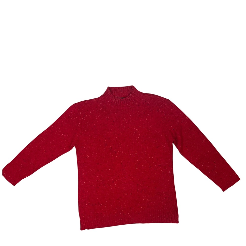 Sag Harbor Vintage Red Confetti‎ Flecked Ramie Wool Mock Neck Sweater Medium